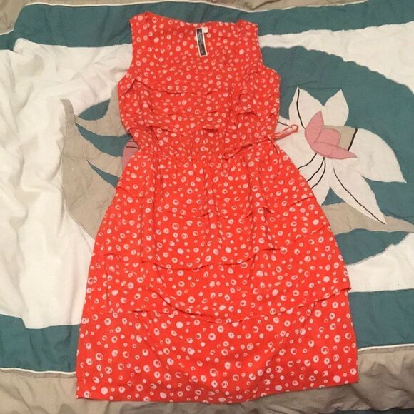 Julian Taylor 🍊 bright orange and white polka dots ruffled womens dress size 6 - Picture 3 of 11